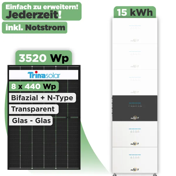 SunEnergyXT 500 Modulset 3520 Wp SunEnergyXT 500 (800 W) / 15 kWh / Trina 440 Wp / 8 Module