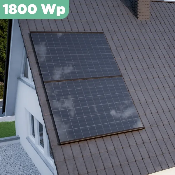 Balkonkraftwerk Ziegeldach 1800 Wp APsystems EZ1-M 800 W / Trina Solar / 450 Wp (Glas-Glas Full Black) / Premium Halterung / zwei Reihen hochkant / 4 Module