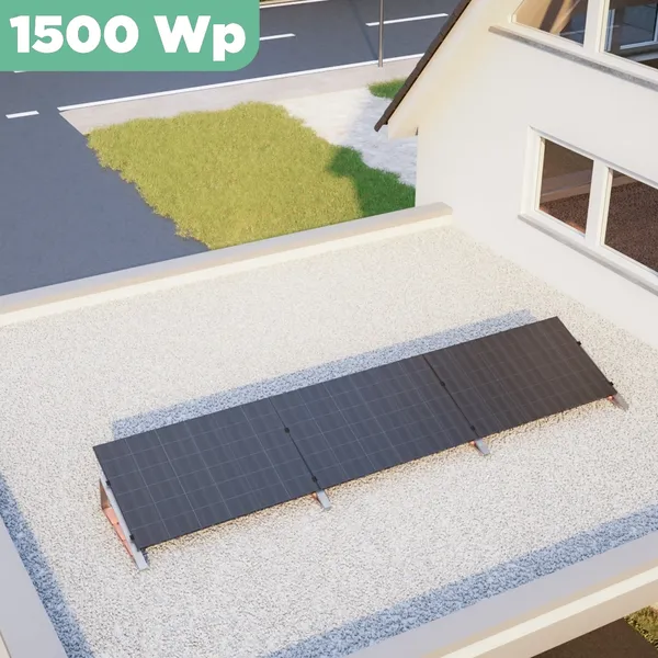Balkonkraftwerk Flachdach 1500 Wp APsystems EZ1-M 800 W / Trina Solar / 500 Wp (Glas-Glas Full Black) / Standard / eine Reihe quer / 3 Module