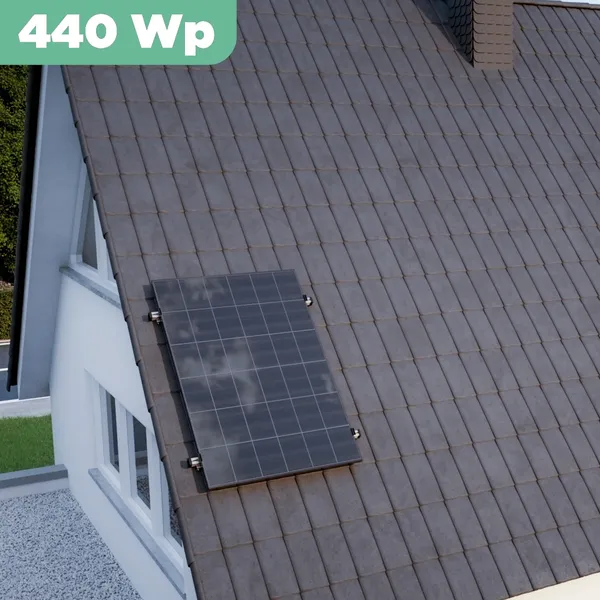 Balkonkraftwerk Ziegeldach 440 Wp APsystems EZ1-M 800 W / Trina Solar / 440 Wp (Glas-Glas + Bifazial) / Klassik Halterung / eine Reihe hochkant / 1 Modul