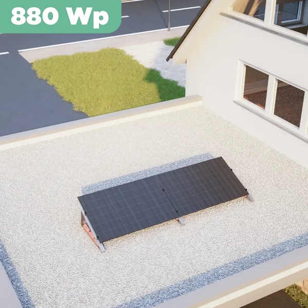 Balkonkraftwerk Flachdach 880 Wp APsystems EZ1-M 800 W / Trina Solar / 440 Wp (Glas-Glas + Bifazial) / Standard / eine Reihe quer / 2 Module