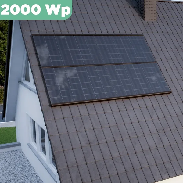 Balkonkraftwerk Ziegeldach 2000 Wp APsystems EZ1-M 800 W / Trina Solar / 500 Wp (Glas-Glas Full Black) / Premium Halterung / zwei Reihen quer / 4 Module