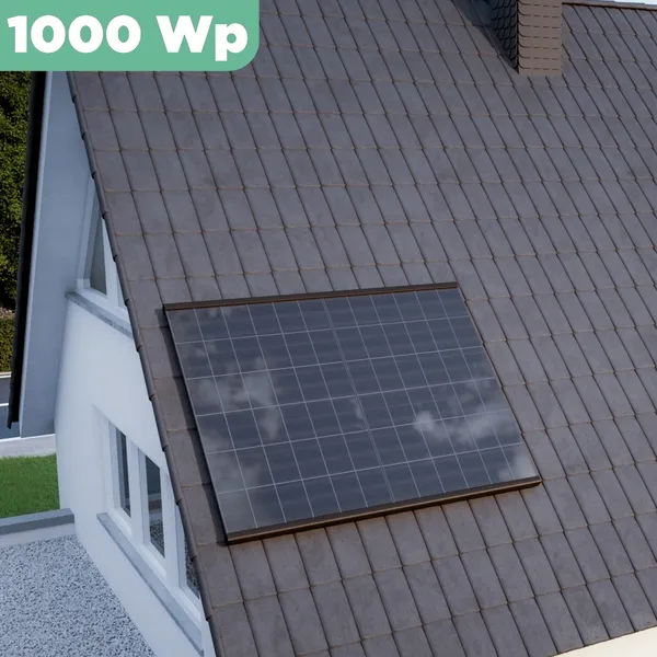 Balkonkraftwerk Ziegeldach 1000 Wp APsystems EZ1-M 800 W / Trina Solar / 500 Wp (Glas-Glas Full Black) / Premium Halterung / eine Reihe hochkant / 2 Module