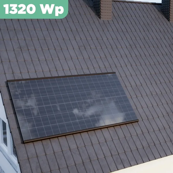 Balkonkraftwerk Ziegeldach 1320 Wp APsystems EZ1-M 800 W / Trina Solar / 440 Wp (Glas-Glas + Bifazial) / Premium Halterung / eine Reihe hochkant / 3 Module