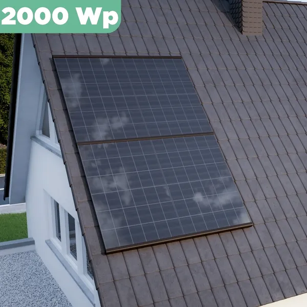 Balkonkraftwerk Ziegeldach 2000 Wp APsystems EZ1-M 800 W / Trina Solar / 500 Wp (Glas-Glas Full Black) / Premium Halterung / zwei Reihen hochkant / 4 Module