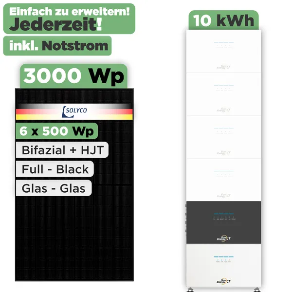 SunEnergyXT 500 Modulset 3000 Wp SunEnergyXT 500 (800 W) / 10 kWh / Solyco 500 Wp / 6 Module