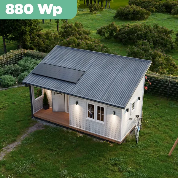 Balkonkraftwerk Trapezblech 880 Wp APsystems EZ1-M 800 W / Trina Solar / 440 Wp (Glas-Glas + Bifazial) / Premium Halterung / eine Reihe quer / 2 Module