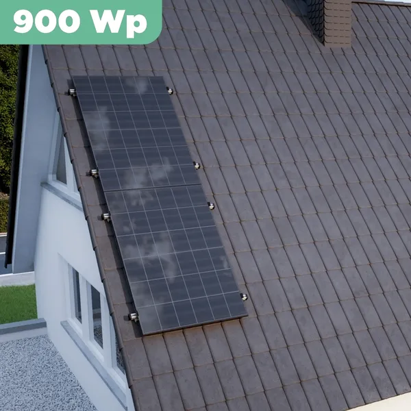 Balkonkraftwerk Ziegeldach 900 Wp APsystems EZ1-M 800 W / Trina Solar / 450 Wp (Glas-Glas Full Black) / Klassik Halterung / zwei Reihen hochkant / 2 Module