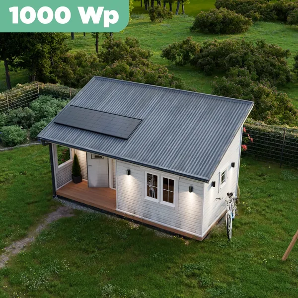 Balkonkraftwerk Trapezblech 1000 Wp APsystems EZ1-M 800 W / Trina Solar / 500 Wp (Glas-Glas Full Black) / Premium Halterung / eine Reihe quer / 2 Module
