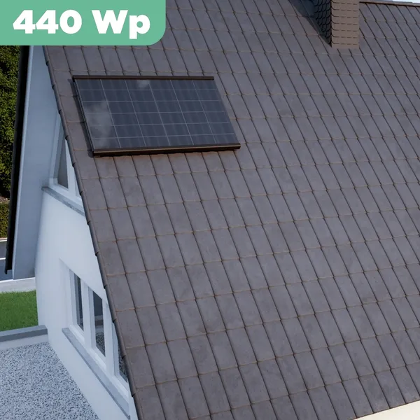Balkonkraftwerk Ziegeldach 440 Wp APsystems EZ1-M 800 W / Trina Solar / 440 Wp (Glas-Glas + Bifazial) / Premium Halterung / eine Reihe quer / 1 Modul