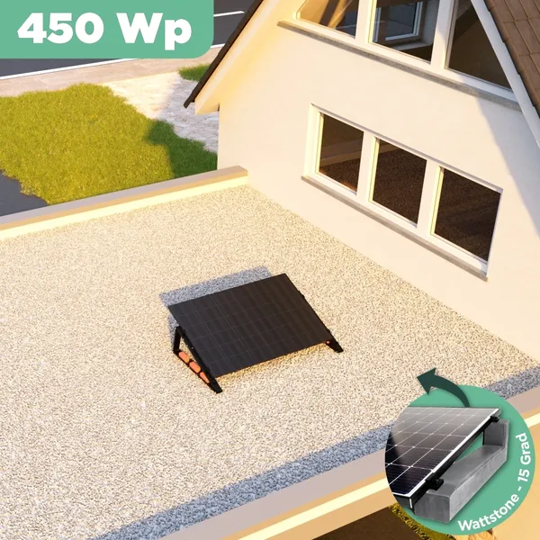 Balkonkraftwerk Flachdach 450 Wp APsystems EZ1-M 800 W / Trina Solar / 450 Wp (Glas-Glas Full Black) / Premium - Wattstone Black 15° / eine Reihe quer / 1 Modul