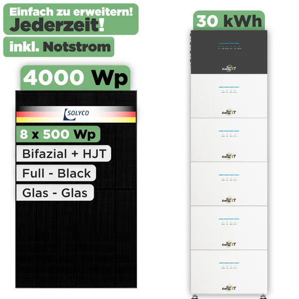 SunEnergyXT 500 Modulset 4000 Wp SunEnergyXT 500 (800 W) / 30 kWh / Solyco 500 Wp / 8 Module