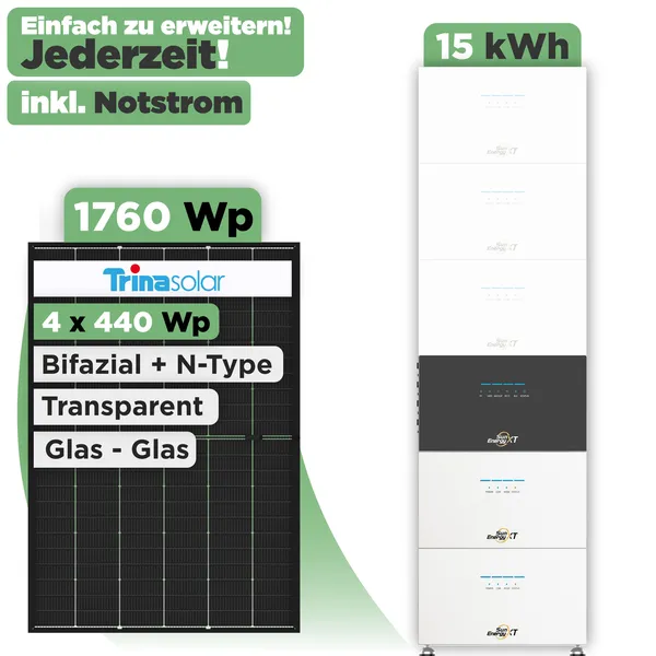 SunEnergyXT 500 Modulset 1760 Wp SunEnergyXT 500 (800 W) / 15 kWh / Trina 440 Wp / 4 Module