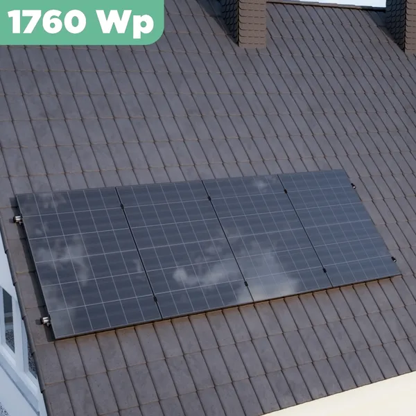 Balkonkraftwerk Ziegeldach 1760 Wp APsystems EZ1-M 800 W / Trina Solar / 440 Wp (Glas-Glas + Bifazial) / Klassik Halterung / eine Reihe hochkant / 4 Module