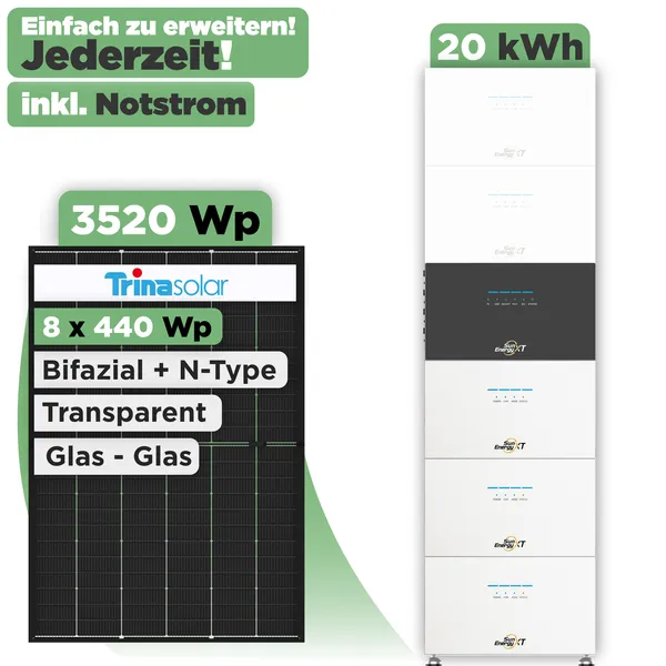 SunEnergyXT 500 Modulset 3520 Wp SunEnergyXT 500 (800 W) / 20 kWh / Trina 440 Wp / 8 Module