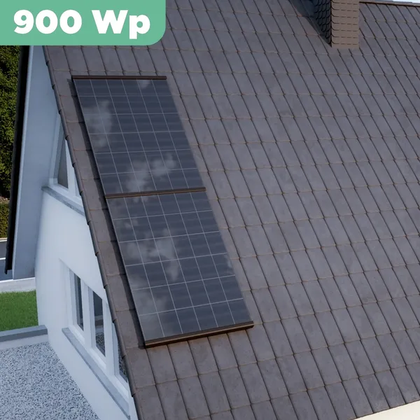 Balkonkraftwerk Ziegeldach 900 Wp APsystems EZ1-M 800 W / Trina Solar / 450 Wp (Glas-Glas Full Black) / Premium Halterung / zwei Reihen hochkant / 2 Module
