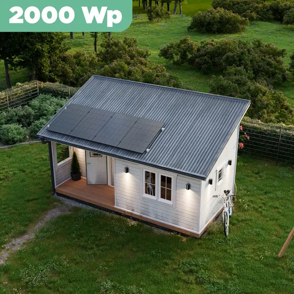 Balkonkraftwerk Trapezblech 2000 Wp APsystems EZ1-M 800 W / Trina Solar / 500 Wp (Glas-Glas Full Black) / Standard Halterung / eine Reihe hochkant / 4 Module