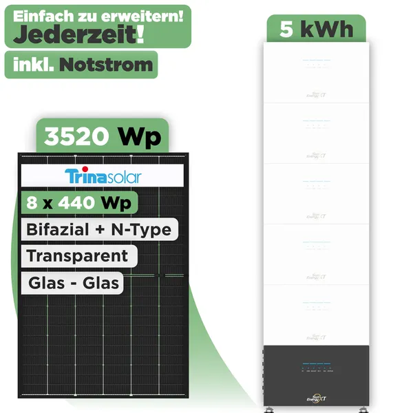 SunEnergyXT 500 Modulset 3520 Wp SunEnergyXT 500 (800 W) / 5 kWh / Trina 440 Wp / 8 Module