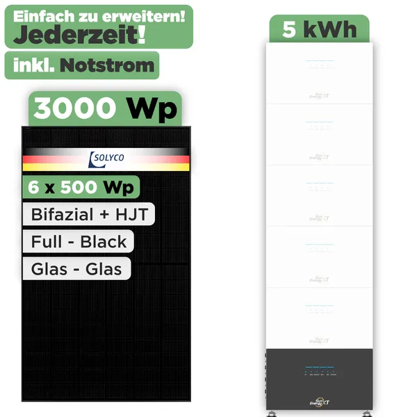 SunEnergyXT 500 Modulset 3000 Wp SunEnergyXT 500 Pro (2400 W) / 5 kWh / Solyco 500 Wp / 6 Module