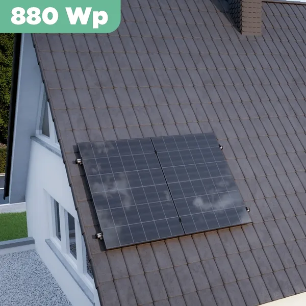 Balkonkraftwerk Ziegeldach 880 Wp APsystems EZ1-M 800 W / Trina Solar / 440 Wp (Glas-Glas + Bifazial) / Klassik Halterung / eine Reihe hochkant / 2 Module