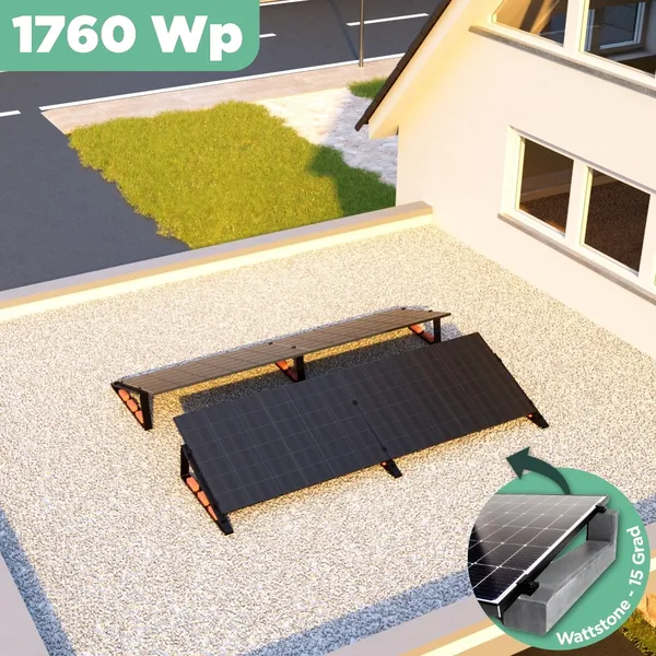 Balkonkraftwerk Flachdach 1760 Wp APsystems EZ1-M 800 W / Trina Solar / 440 Wp (Glas-Glas + Bifazial) / Premium - Wattstone Black 15° / zwei Reihen quer / 4 Module