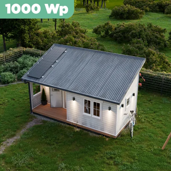 Balkonkraftwerk Trapezblech 1000 Wp APsystems EZ1-M 800 W / Trina Solar / 500 Wp (Glas-Glas Full Black) / Standard Halterung / zwei Reihen hochkant / 2 Module