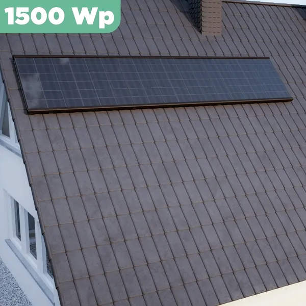Balkonkraftwerk Ziegeldach 1500 Wp APsystems EZ1-M 800 W / Trina Solar / 500 Wp (Glas-Glas Full Black) / Premium Halterung / eine Reihe quer / 3 Module