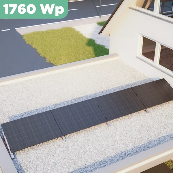 Balkonkraftwerk Flachdach 1760 Wp APsystems EZ1-M 800 W / Trina Solar / 440 Wp (Glas-Glas + Bifazial) / Standard / eine Reihe quer / 4 Module