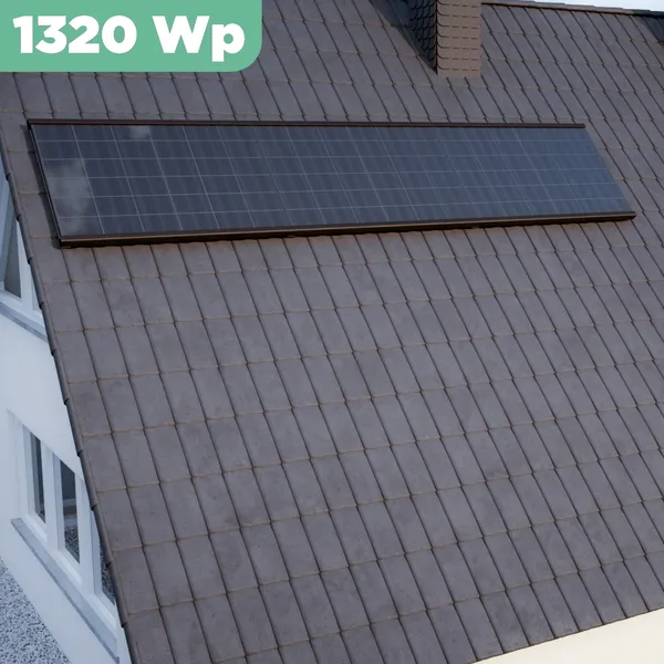 Balkonkraftwerk Ziegeldach 1320 Wp APsystems EZ1-M 800 W / Trina Solar / 440 Wp (Glas-Glas + Bifazial) / Premium Halterung / eine Reihe quer / 3 Module