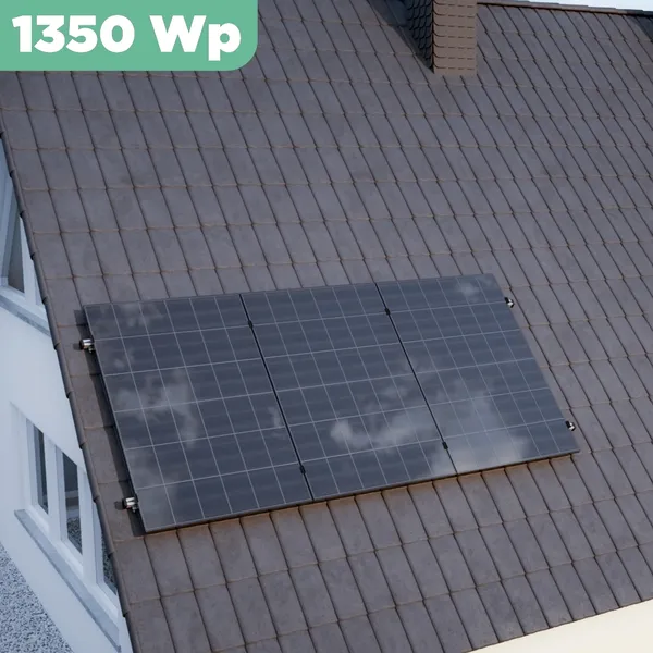 Balkonkraftwerk Ziegeldach 1350 Wp APsystems EZ1-M 800 W / Trina Solar / 450 Wp (Glas-Glas Full Black) / Klassik Halterung / eine Reihe hochkant / 3 Module