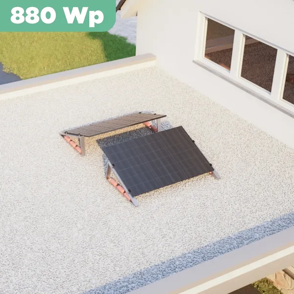 Balkonkraftwerk Flachdach 880 Wp APsystems EZ1-M 800 W / Trina Solar / 440 Wp (Glas-Glas + Bifazial) / Standard / zwei Reihen quer / 2 Module