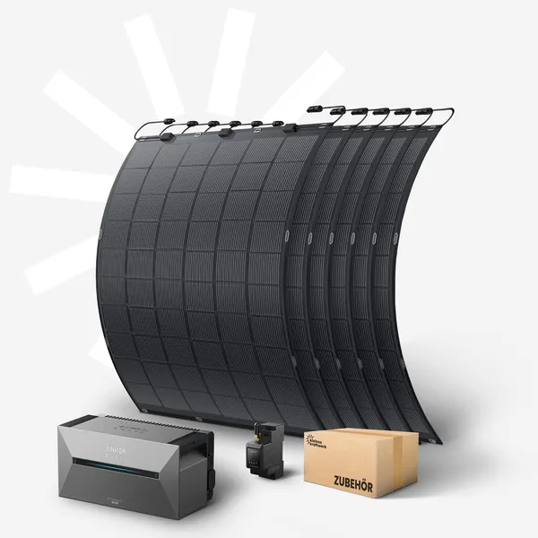 Flex 6x - 1350Wp Balkonkraftwerk mit Speicher Anker SOLIX Solarbank 2 Pro und flexiblen Modulen
