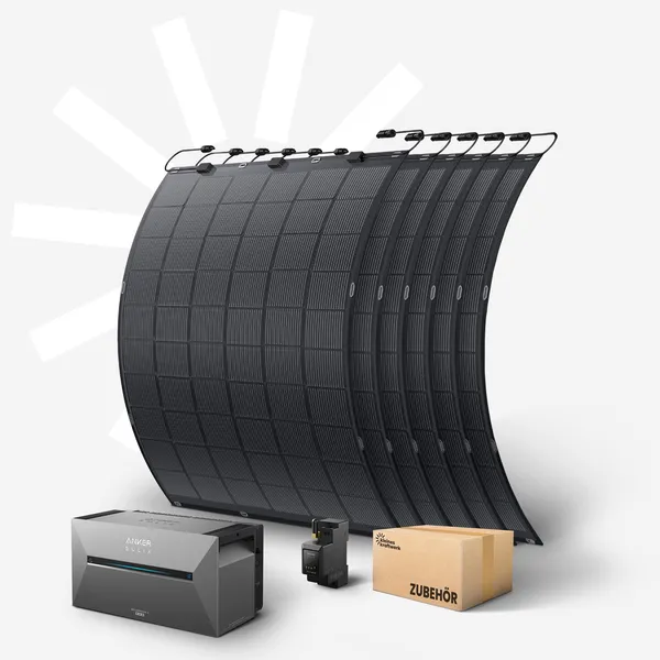 Flex 6x - 1350Wp Balkonkraftwerk mit Speicher Anker SOLIX Solarbank 3 Pro und flexiblen Modulen