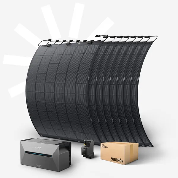 Flex 8x - 1800Wp Balkonkraftwerk mit Speicher Anker SOLIX Solarbank 2 Pro und flexiblen Modulen