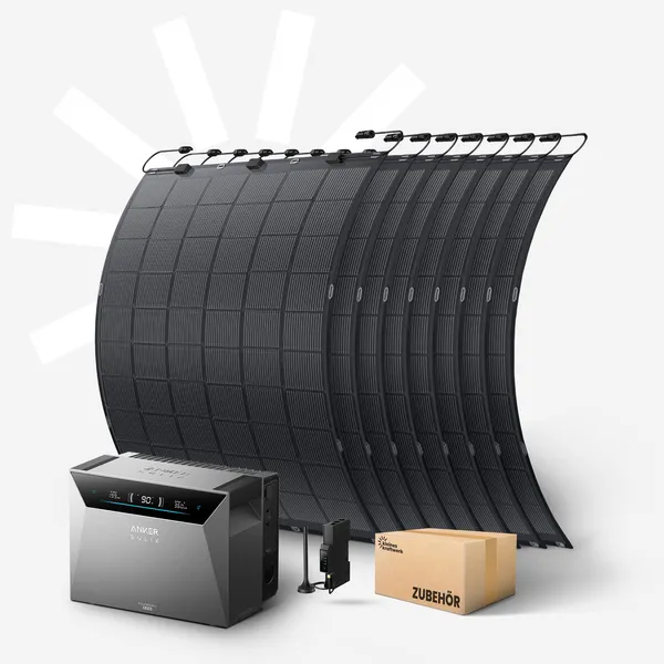 Flex 8x - 1800Wp Balkonkraftwerk mit Speicher Anker SOLIX Solarbank 4 Pro und flexiblen Modulen