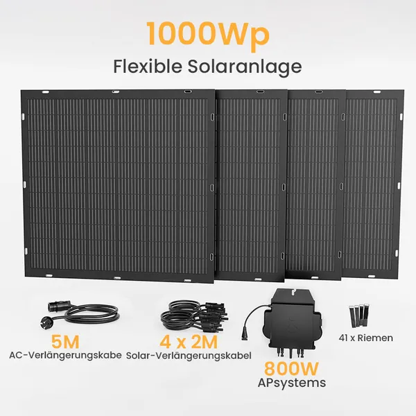Balkonkraftwerk 1000Wp Flexibles Solarpanel/ 800W EZ1-M APSYSTEMS Wechselrichter