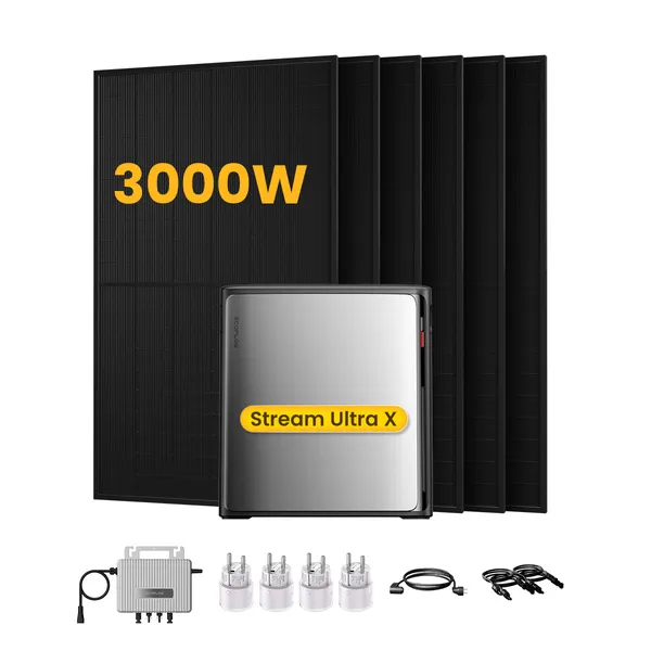 EcoFlow Stream Ultra X, Solaranlage mit Speicher, mit 6 x 500W Bifazialen Solarmodulen, by Powerness