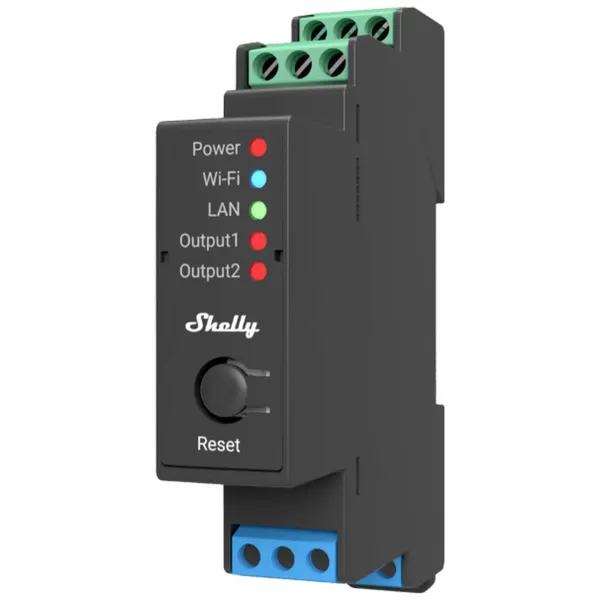 Shelly Pro 2 Relaisschalter WLAN, Bluetooth, LAN, 2-Kanal, 2x 16A, max. 25A, Hutschiene