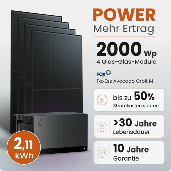 Tepto 2000W Balkonkraftwerk Power mit 2,11 kWh Speicher FoxEss Avocado Orbit M