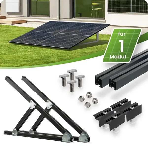 SCHWARZES Flachdach- und Wand- Montageset für 1 Modul fertig montiert mit Schiene