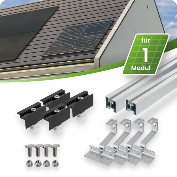 Tepto Schrägdach Montageset Silber für 1 PV-Modul senkrecht 30 mm Rahmenhöhe