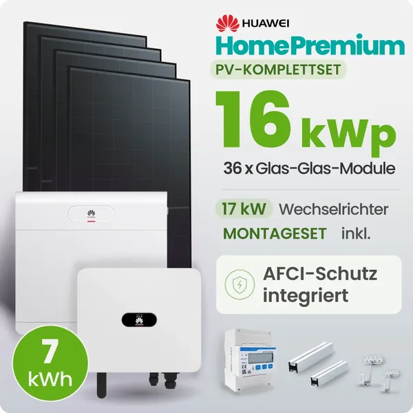 16 kWp Huawei PV-Anlage 35x 460Wp Fullblack 7kW Speicher