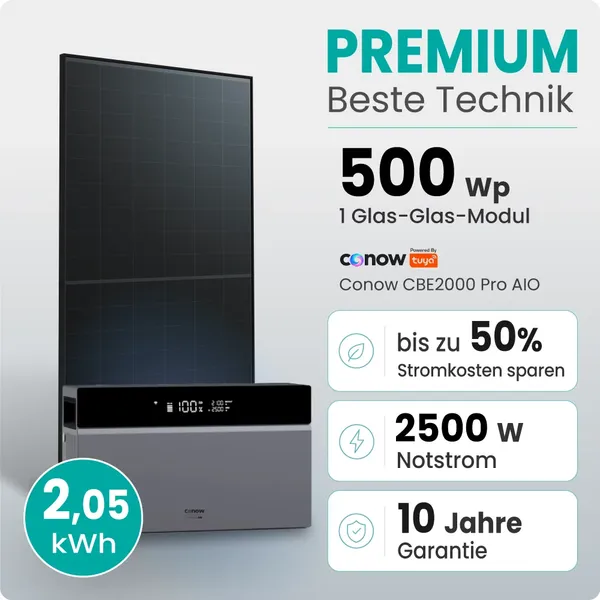 Tepto 500W Balkonkraftwerk Premium mit Conow Pro 2kWh Speicher