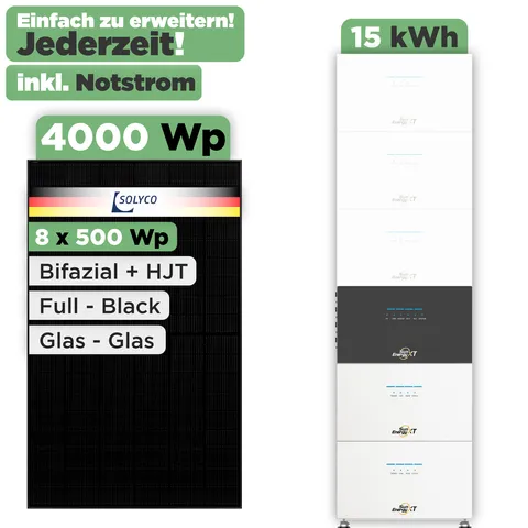 SunEnergyXT 500 Modulset 4000 Wp SunEnergyXT 500 (800 W) / 15 kWh / Solyco 500 Wp / 8 Module