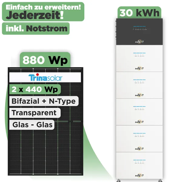 SunEnergyXT 500 Modulset 880 Wp SunEnergyXT 500 (800 W) / 30 kWh / Trina 440 Wp / 2 Module