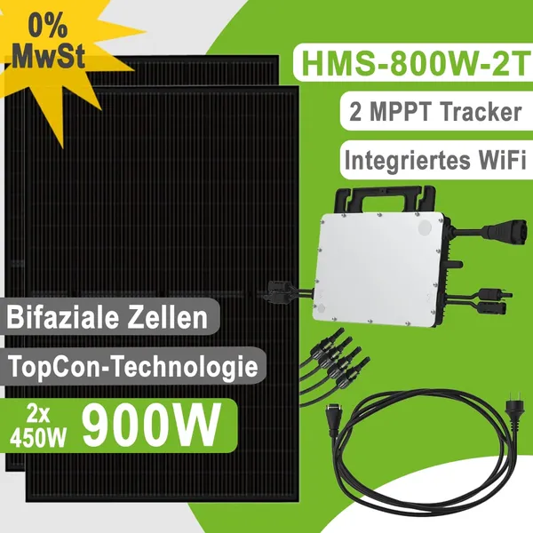 Offgridtec Balkonkraftwerk SolarDirect Luxen + WiFi 900W HMS-800-2WB